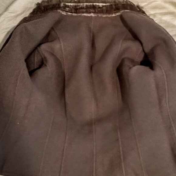 Elie Tahari Taupe Wool Raw Edge Velvet Trim Snap Front Fitted Jacket - Picture 5 of 8